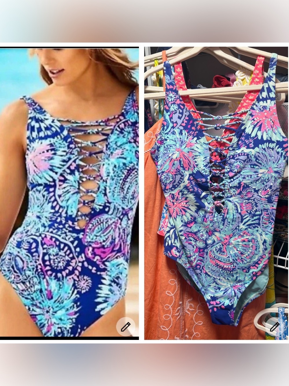 Lilly Pulitzer isle lattice gypsea girl  Floral Lace-Up One-Piece Swimsuit SZ 8